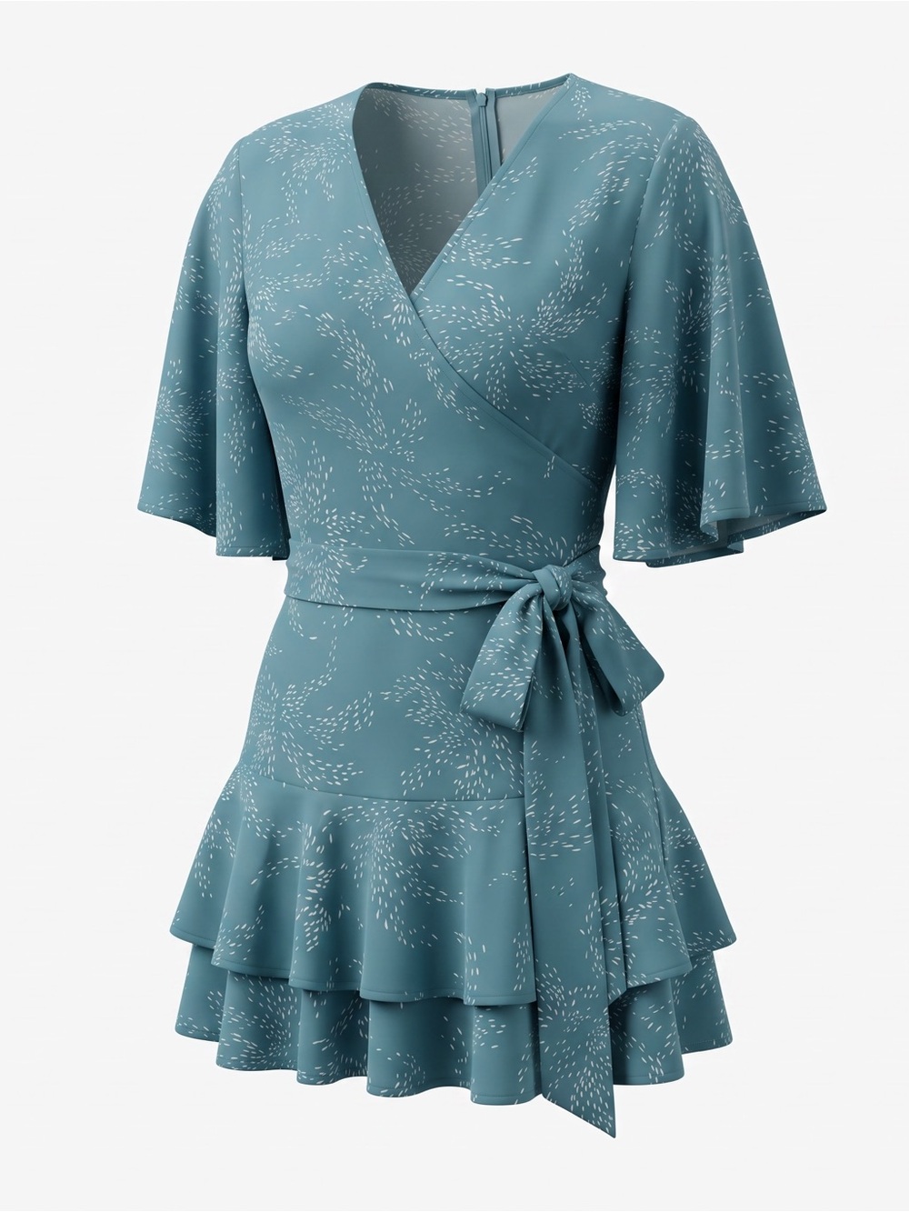Wrap V-Neck Flutter Sleeve Mini romper in Teal